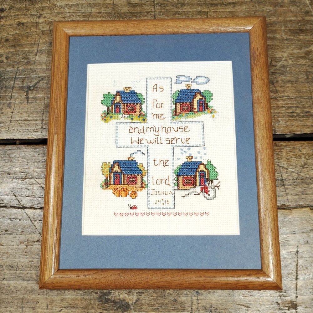 Handmade Framed Cross Stitch Wall Art Joshua 24:15 Verse 11.5" by 9" Religious